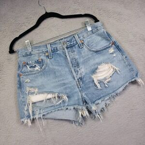 Levis Premium 501 Shorts Women 28 Blue Distressed Cut Off Denim Daisy Dukes 31x1